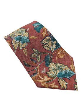 Hugo Boss Floral Mens Silk Tie Rust Teal Italy Dry Clean Only Retro